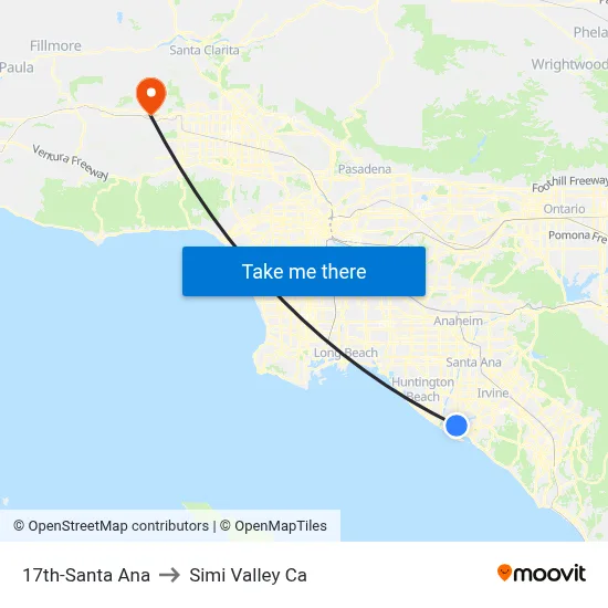 17th-Santa Ana to Simi Valley Ca map