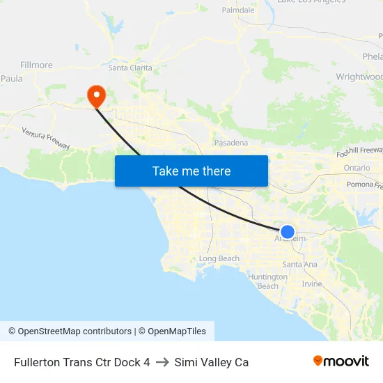 Fullerton Trans Ctr Dock 4 to Simi Valley Ca map