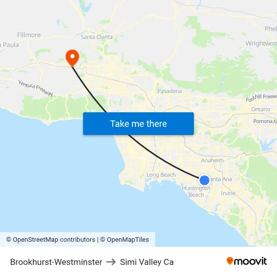 Brookhurst-Westminster to Simi Valley Ca map