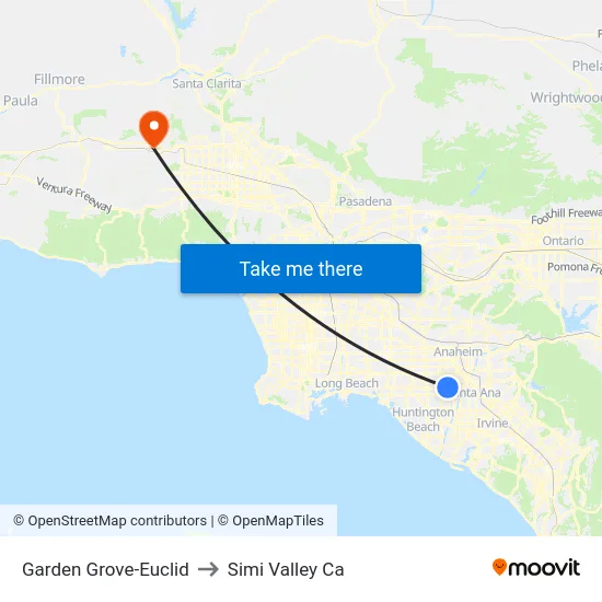 Garden Grove-Euclid to Simi Valley Ca map