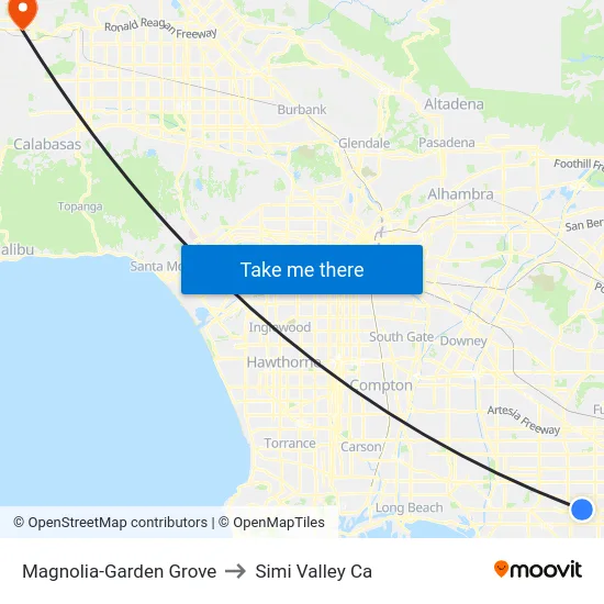 Magnolia-Garden Grove to Simi Valley Ca map