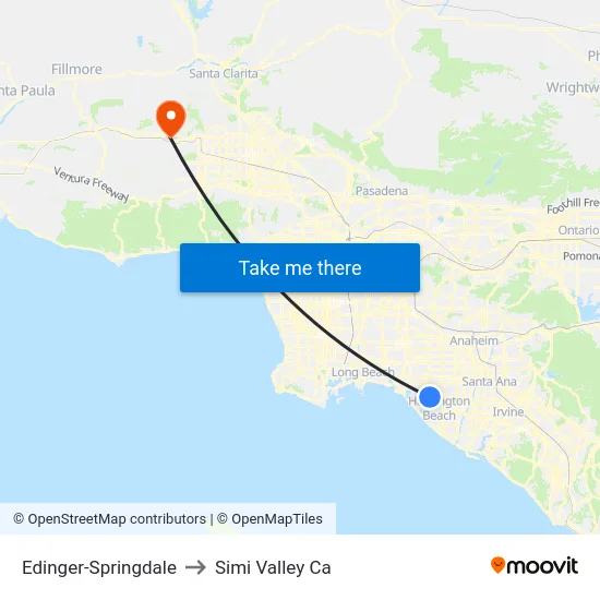 Edinger-Springdale to Simi Valley Ca map