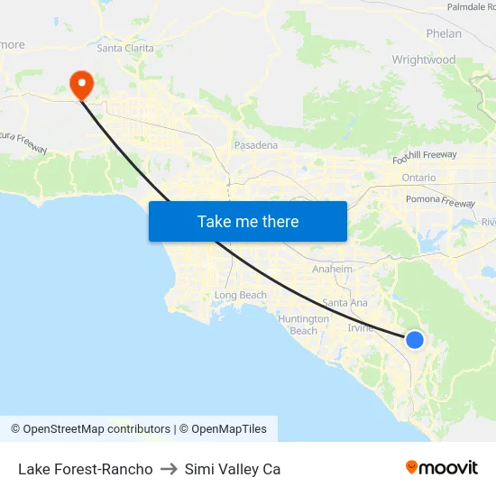Lake Forest-Rancho to Simi Valley Ca map