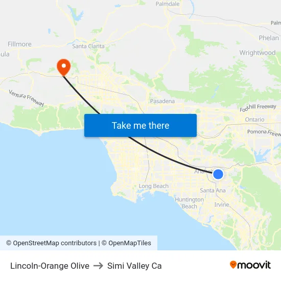 Lincoln-Orange Olive to Simi Valley Ca map