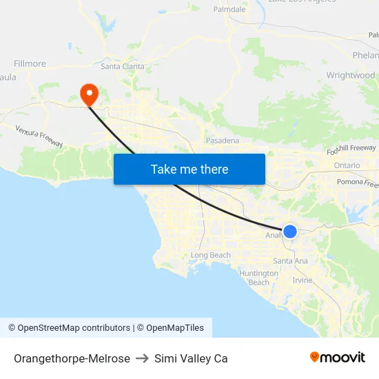 Orangethorpe-Melrose to Simi Valley Ca map