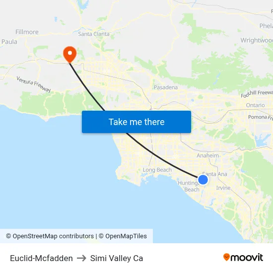 Euclid-Mcfadden to Simi Valley Ca map