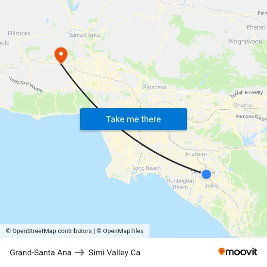 Grand-Santa Ana to Simi Valley Ca map