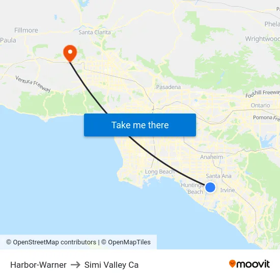 Harbor-Warner to Simi Valley Ca map