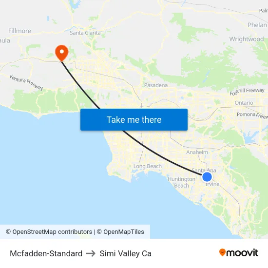 Mcfadden-Standard to Simi Valley Ca map