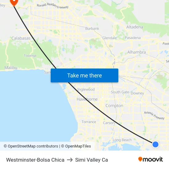 Westminster-Bolsa Chica to Simi Valley Ca map
