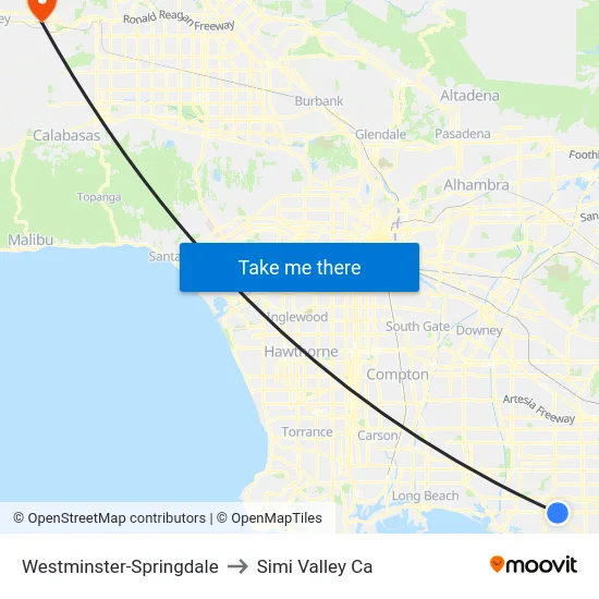 Westminster-Springdale to Simi Valley Ca map