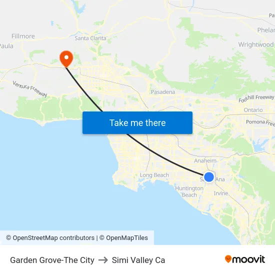 Garden Grove-The City to Simi Valley Ca map