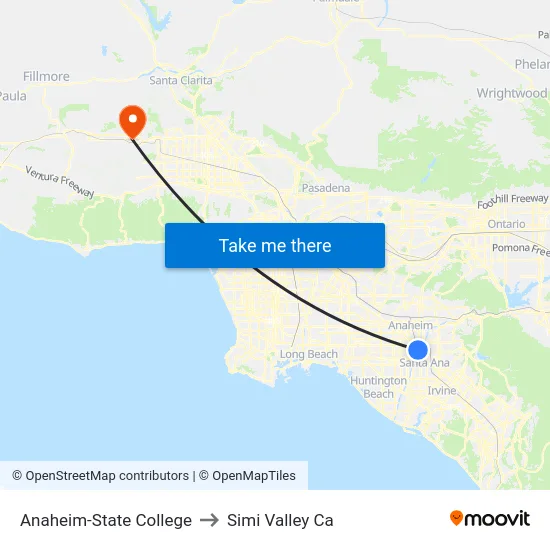 Anaheim-State College to Simi Valley Ca map