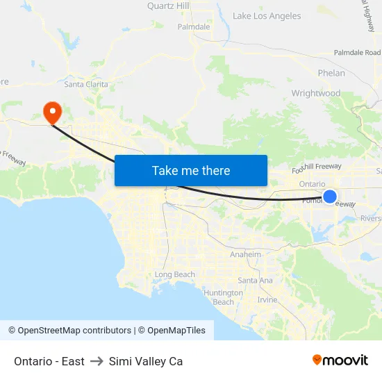 Ontario - East to Simi Valley Ca map