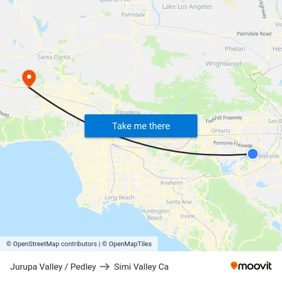 Jurupa Valley / Pedley to Simi Valley Ca map