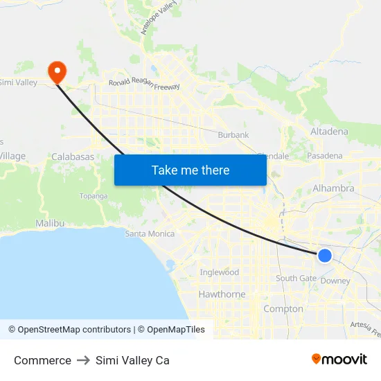 Commerce to Simi Valley Ca map