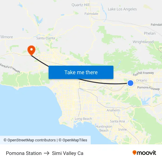 Pomona Station to Simi Valley Ca map