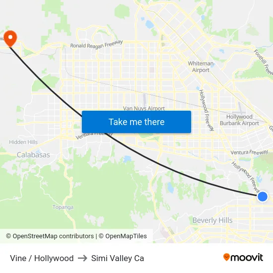 Vine / Hollywood to Simi Valley Ca map