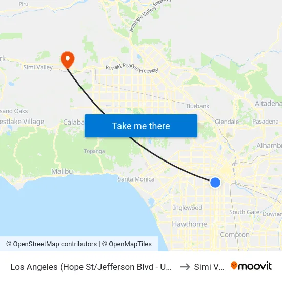 Los Angeles (Hope St/Jefferson Blvd - University of Southern California ) to Simi Valley Ca map