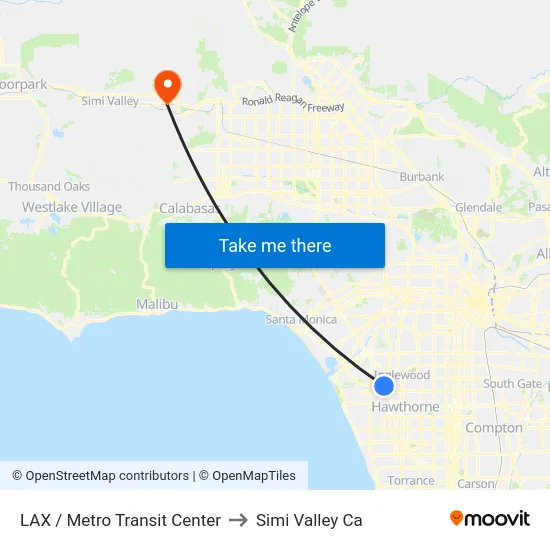 LAX / Metro Transit Center to Simi Valley Ca map