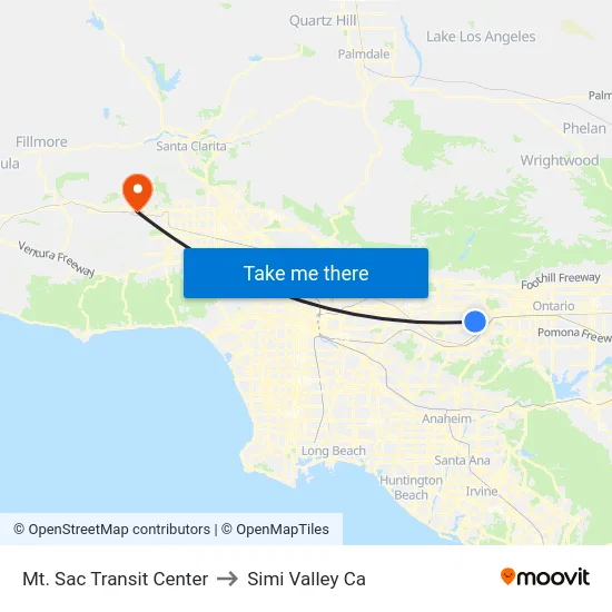Mt. Sac Transit Center to Simi Valley Ca map