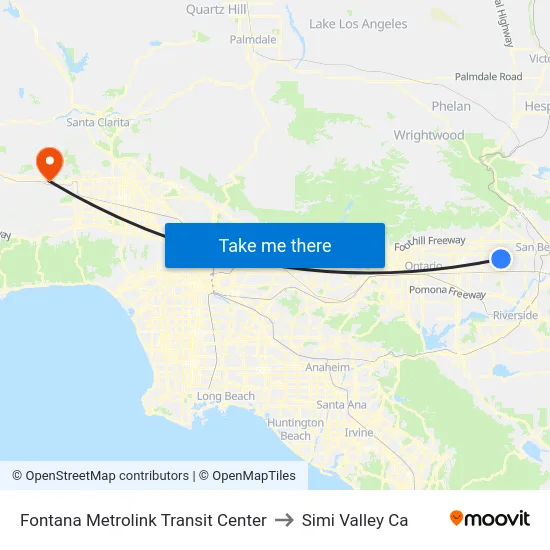 Fontana Metrolink Transit Center to Simi Valley Ca map