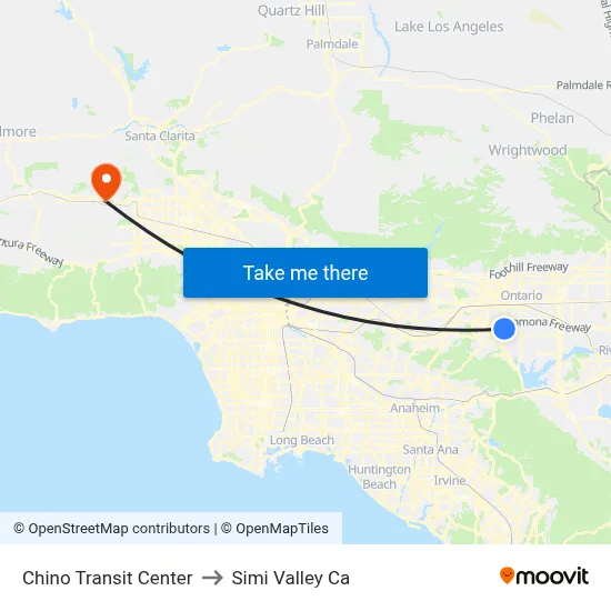 Chino Transit Center to Simi Valley Ca map