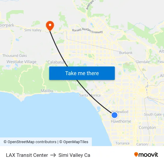 LAX Transit Center to Simi Valley Ca map