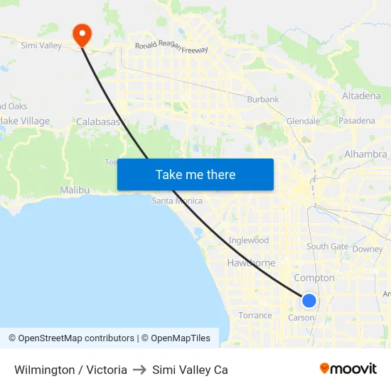 Wilmington / Victoria to Simi Valley Ca map