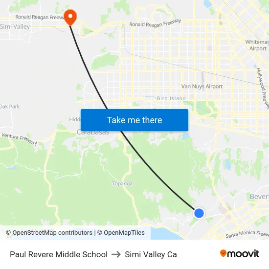 Paul Revere Middle School to Simi Valley Ca map