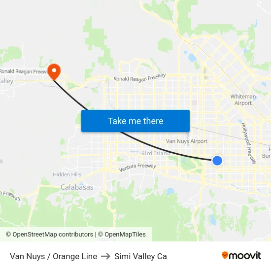 Van Nuys / Orange Line to Simi Valley Ca map