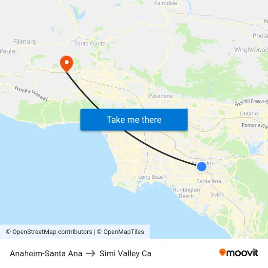 Anaheim-Santa Ana to Simi Valley Ca map