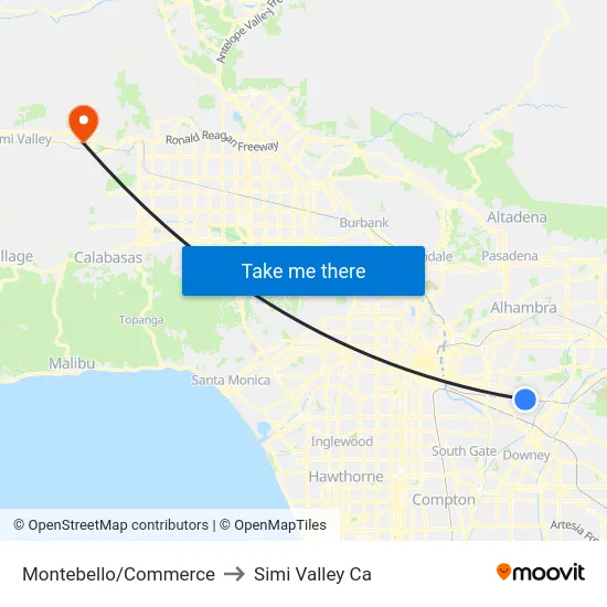 Montebello/Commerce to Simi Valley Ca map