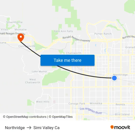 Northridge to Simi Valley Ca map