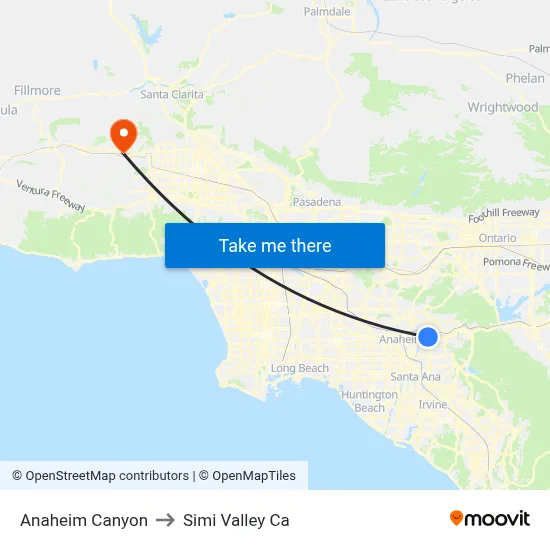 Anaheim Canyon to Simi Valley Ca map