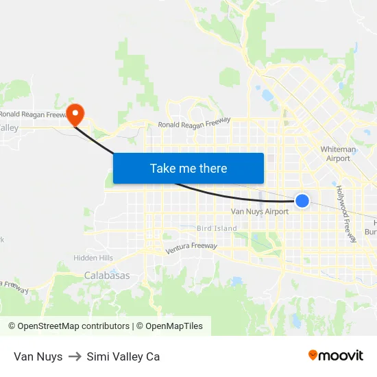 Van Nuys to Simi Valley Ca map