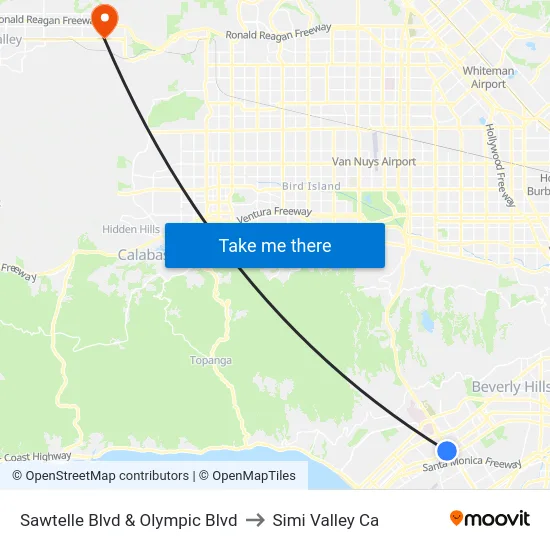Sawtelle Blvd & Olympic Blvd to Simi Valley Ca map