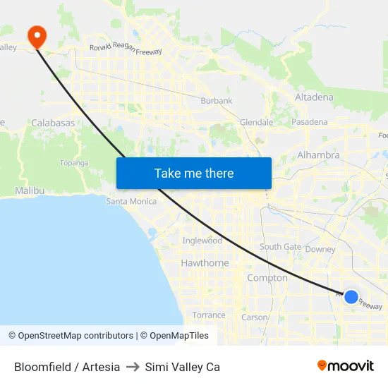 Bloomfield / Artesia to Simi Valley Ca map