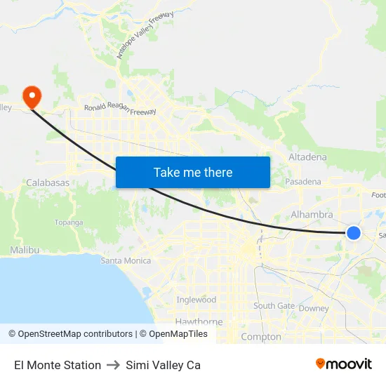 El Monte Station to Simi Valley Ca map