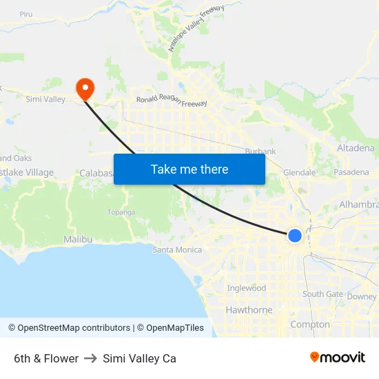 6th & Flower to Simi Valley Ca map