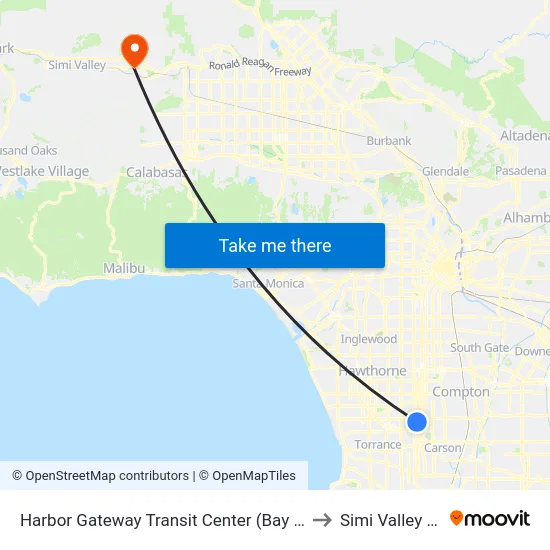 Harbor Gateway Transit Center (Bay 11) to Simi Valley Ca map
