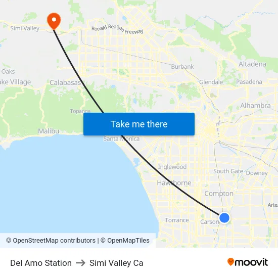 Del Amo Station to Simi Valley Ca map