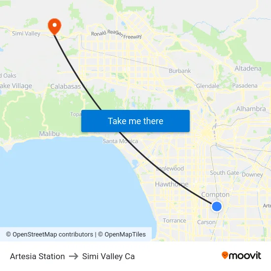 Artesia Station to Simi Valley Ca map