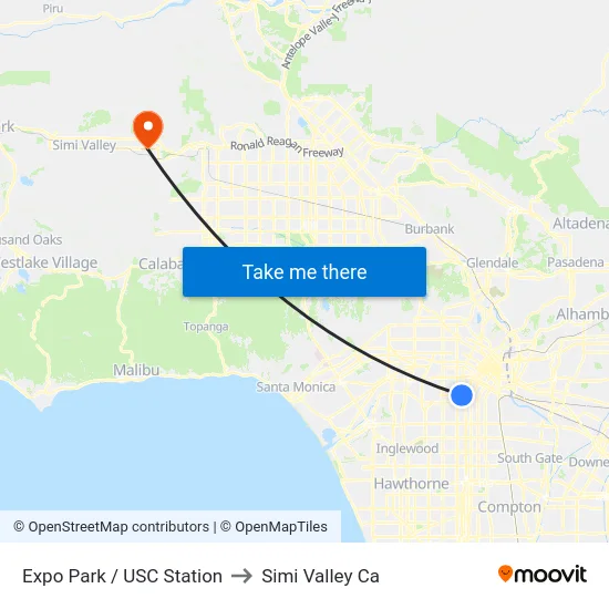 Expo Park / USC Station to Simi Valley Ca map