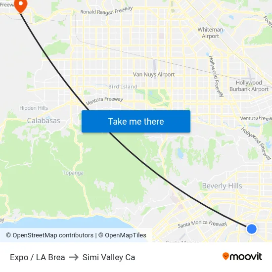 Expo / LA Brea to Simi Valley Ca map