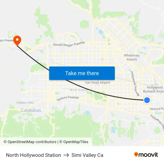 North Hollywood Station to Simi Valley Ca map