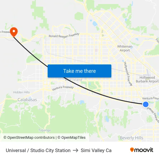 Universal / Studio City Station to Simi Valley Ca map