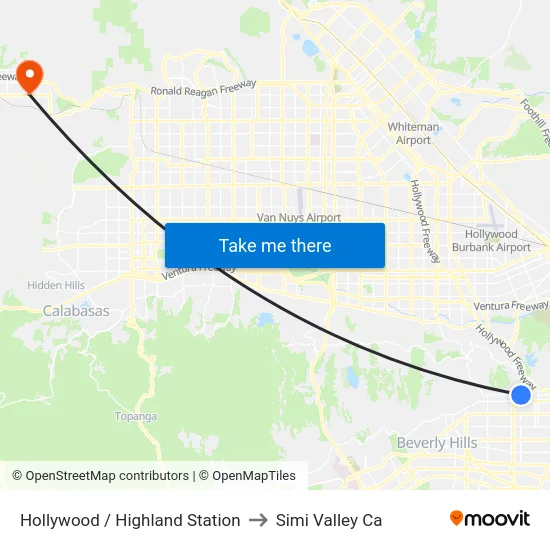 Hollywood / Highland Station to Simi Valley Ca map