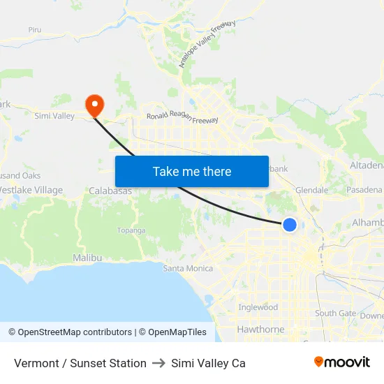 Vermont / Sunset Station to Simi Valley Ca map