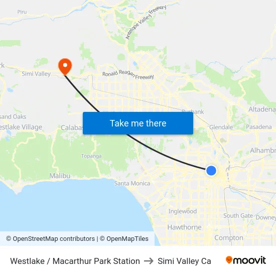 Westlake / Macarthur Park Station to Simi Valley Ca map